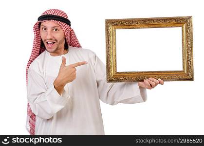 Arab with picture frame on white