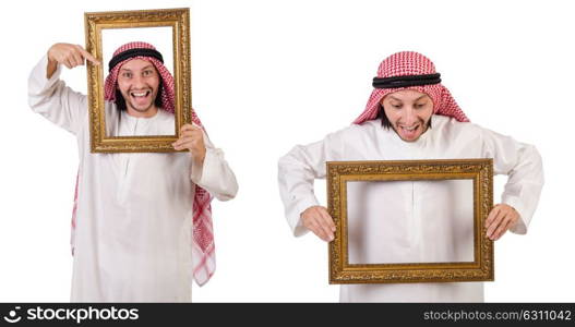 Arab with picture frame on white