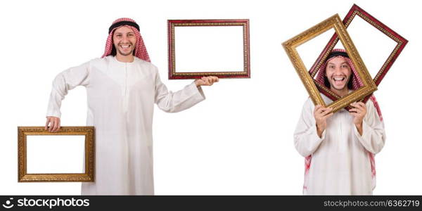 Arab with picture frame on white