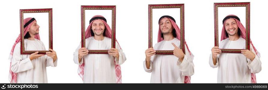 Arab with picture frame on white. The arab with picture frame on white