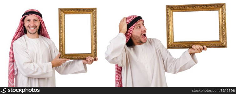 Arab with picture frame on white. The arab with picture frame on white