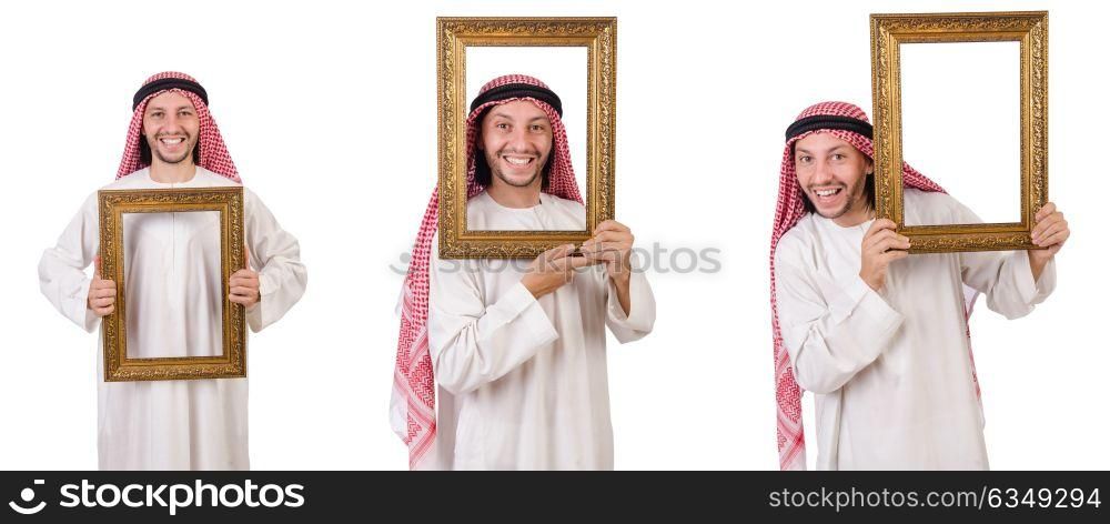 Arab with picture frame on white. The arab with picture frame on white