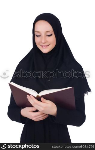Arab woman student isolated on white