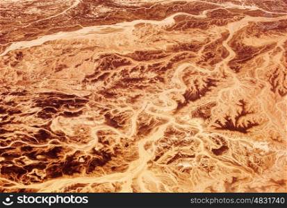 Arabian desert aerial view, bird's eye view natural sandy abstract background