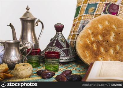 arabian food composition ramadan with tea