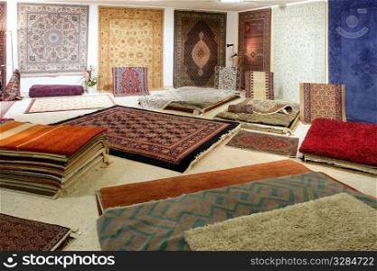 Arabic carpet shop exhibition colorful carpets exposition room