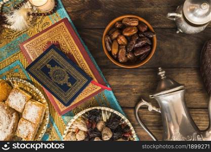 arabic desserts near books. Resolution and high quality beautiful photo. arabic desserts near books. High quality beautiful photo concept