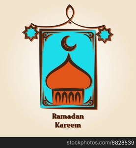 Arabic lamp and mosque emblem. Ramadan Kareem logo design. Vector arabic lamp and mosque emblem