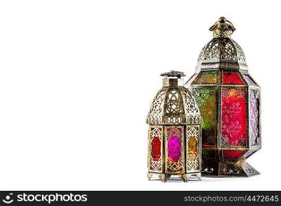Arabic lantern isolated on white background. Oriental holidays decoration
