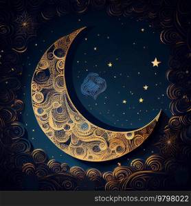Arabic Moon on Night Starry Sky Background