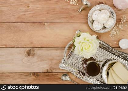 arabic pastries wooden background