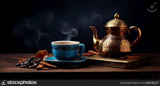 Arabic Traditional Coffee: Symbol of Hospitality. Generative ai. High quality illustration. Arabic Traditional Coffee: Symbol of Hospitality. Generative ai