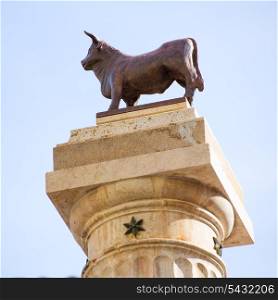 Aragon Teruel El Torico statue in Plaza Carlos Castel square at Spain