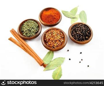 arangement of spices on a white background
