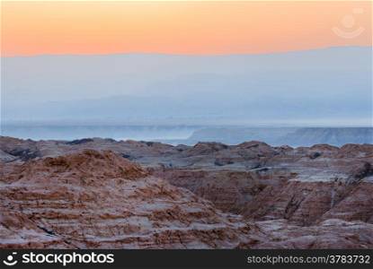 Arava Desert in Israel for several minutes before sunrise.