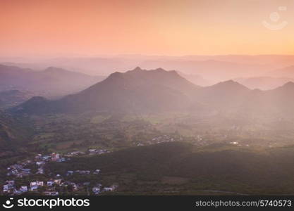 Aravalli mountains near Udaipur on sunset, Rajasthan, India