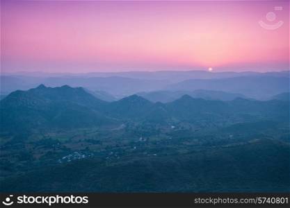 Aravalli mountains near Udaipur on sunset, Rajasthan, India