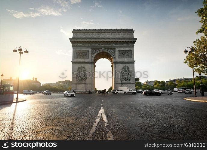Arc de Triomphe and avenue de la Grande Armee in Paris, France