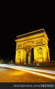 Arc de Triomphe de l&rsquo;Etoile (The Triumphal Arch) in Paris at night