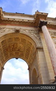 Arc de Triomphe du Carrousel outside of Louvre in Paris France, fragment