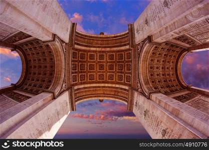 Arc de Triomphe in Paris Arch of Triumph low angle view sunset at France