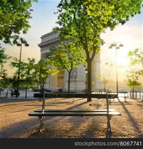 Arc de Triomphe in Paris at the sunset