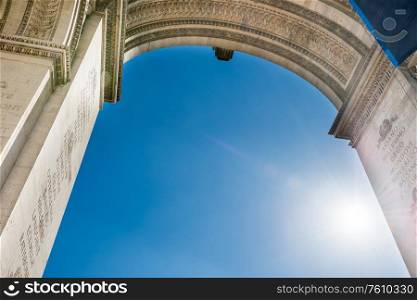 Arc de Triomphe on blue sky in Paris France