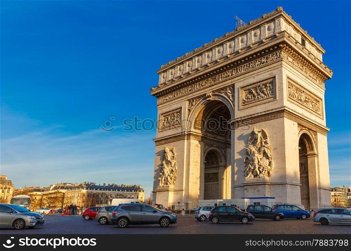 Arc de triomphe or Arch of Triumph in Paris afternoon, France