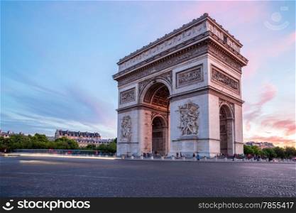 Arc of Triomphe Champs Elysees Paris city at sunset
