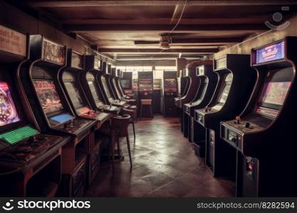 Arcade retro game terminal. Game room. Generate Ai. Arcade retro game terminal. Generate Ai