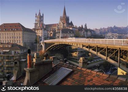 Arch bridge in a city, Lausanne, Vaud, Switzerland