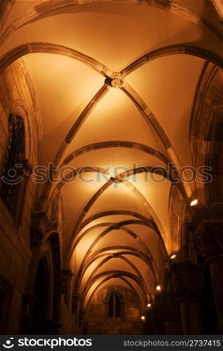 Arch ceiling of the Duke&rsquo;s Palace in old city of Dubrovnik, Croatia, highlighted at night