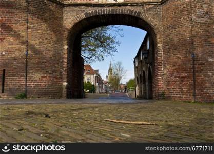 Arch doorway of the Eastern Gate (Oospoort) in Delft, Holland