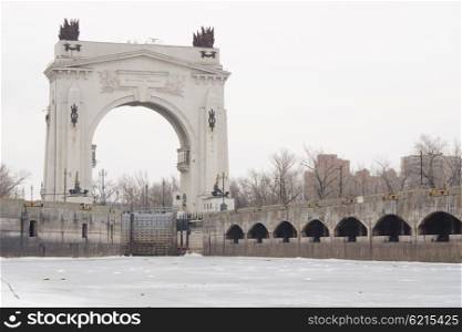 Arch Gateway to the pier 1 Volga-Don Canal Lenin winter