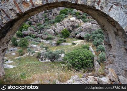 Arch in ruined Byzantine monastery Yediler in Turkey