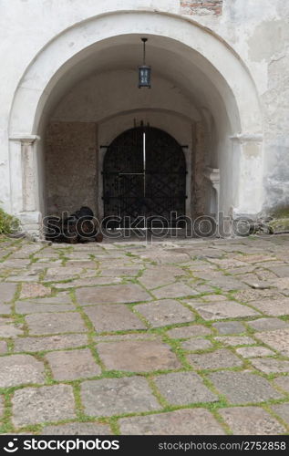 Arch input with a gun old castle. Lvov, Ukraine