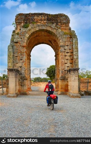 Arch roman of Caparra in Spain Extremadura biker pilgrim by the Via de la Plata way