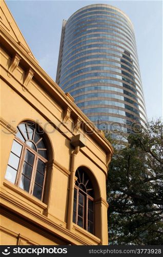 Arch windows of building and skyscraper in Colombo, Sri Lanka