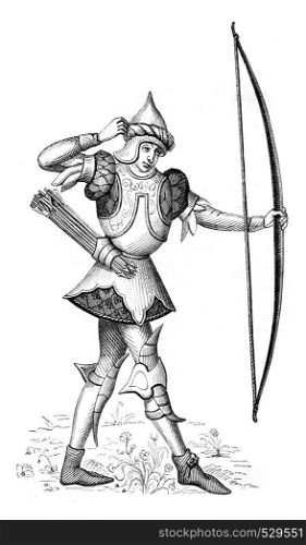 Archer after a prince, vintage engraved illustration. Magasin Pittoresque 1847.