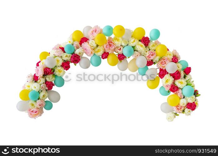 Arches many colorful balloons isolated on white background. Beautiful object for party or celebration decoration.