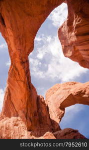 Arches NP provides tall crested buttes with dramatic skies