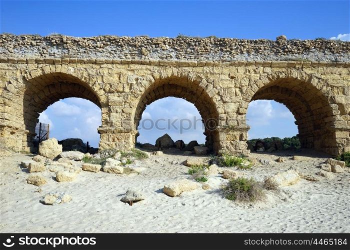 Arches of ancient aqueduct near Caesarea