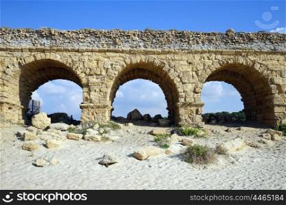 Arches of ancient aqueduct near Caesarea