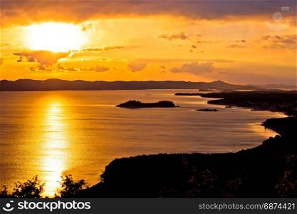 Archipelago of Dalmatia sunset view, Pakostane bay and Pasman island, Croatia