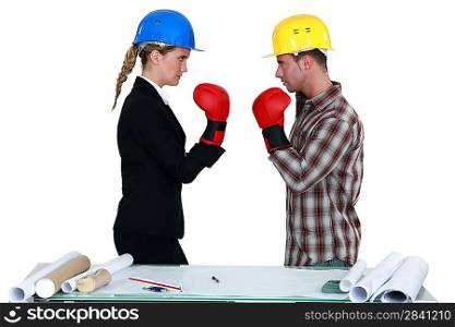 Architect and builder boxing