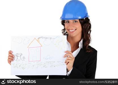architect businesswoman holding a drawing