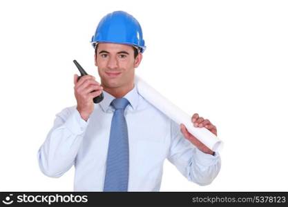 Architect with a two-way radio