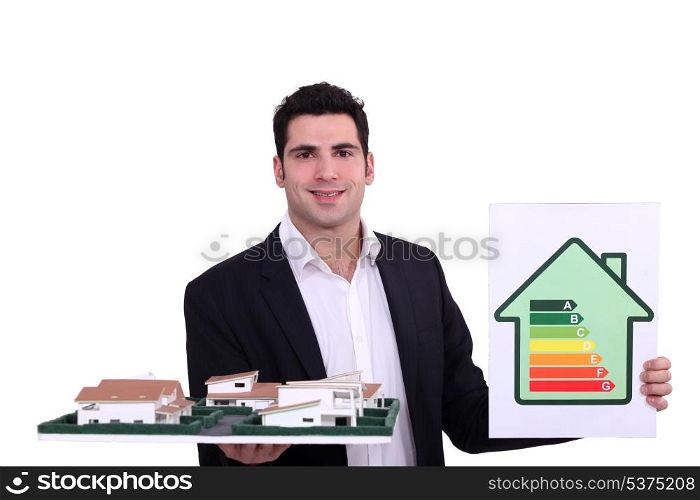 Architect with an energy rating sign