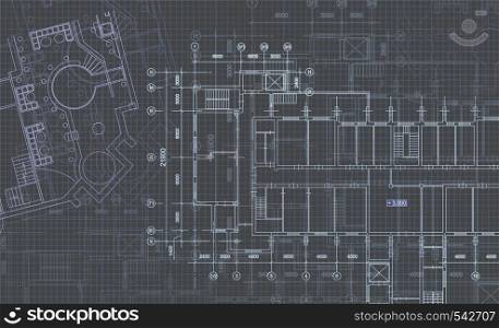 Architectural background with technical drawings. Blueprints series. Site plan texture. House blueprint, drawing, part of architectural project.. Architectural background with technical drawings. Blueprints plan texture. Drawing part of architectural project.