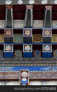 Architectural detail at Wangdichholing Palace, Chokhor Valley, Bumthang District, Bhutan